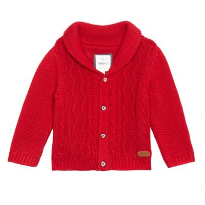 Baby boys' red cable knit cardigan